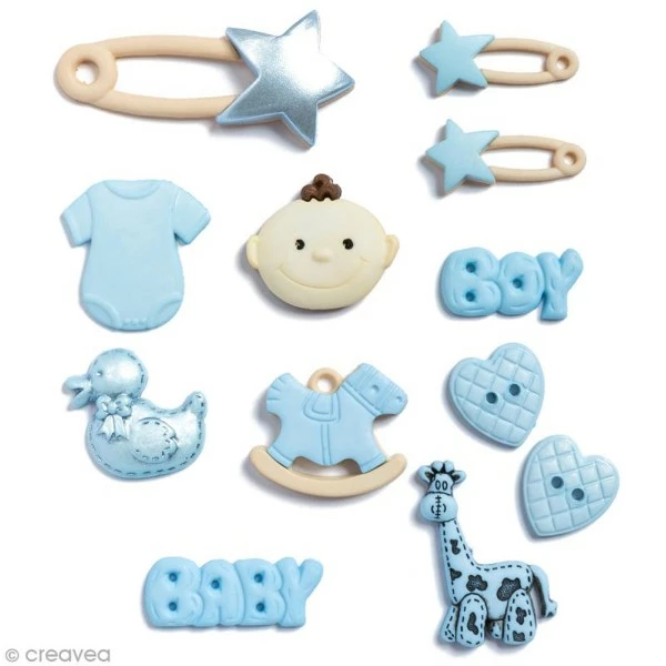 Récréatys Bouton Décoratif à Coller - Naissance Bébé Bleu Garçon - 12 Pcs 1 Récréatys Bouton Décoratif à Coller - Naissance Bébé Bleu Garçon - 12 Pcs