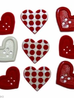 Récréatys Bouton Décoratif - Amour - Coeurs Et Pois Rouges X 9