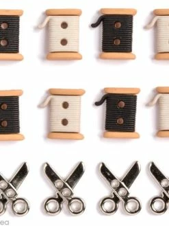 Récréatys Bouton Décoratif - Couture - Ciseaux Et Bobines X 12