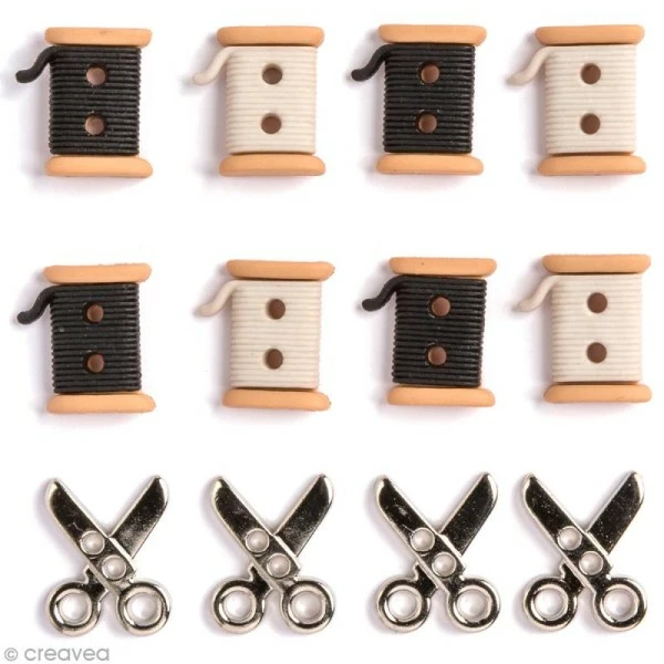 Récréatys Bouton Décoratif - Couture - Ciseaux Et Bobines X 12 1 Récréatys Bouton Décoratif - Couture - Ciseaux Et Bobines X 12