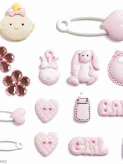 Récréatys Bouton Décoratif - Naissance Rose - Naissance Baby Girl X 15