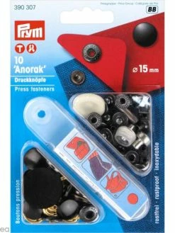 Bouton Pression Prym Anorak - 15 Mm Noir - 10 Pcs
