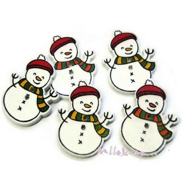 MlleScrap Boutons Bois Bonhommes De Neige - 5 Pièces 1 MlleScrap Boutons Bois Bonhommes De Neige - 5 Pièces