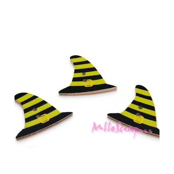 MlleScrap Boutons Bois Chapeaux De Sorcières Halloween Multicolore - 3 Pièces 1 MlleScrap Boutons Bois Chapeaux De Sorcières Halloween Multicolore - 3 Pièces