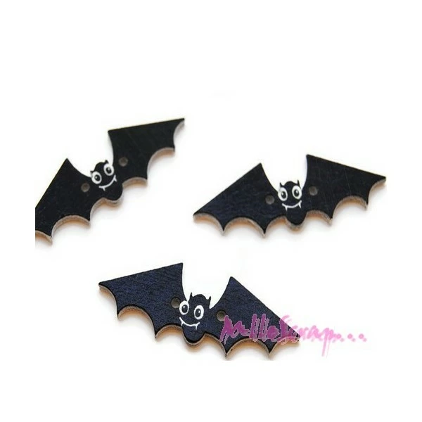 MlleScrap Boutons Bois Chauve-souris Halloween Multicolore - 3 Pièces 1 MlleScrap Boutons Bois Chauve-souris Halloween Multicolore - 3 Pièces