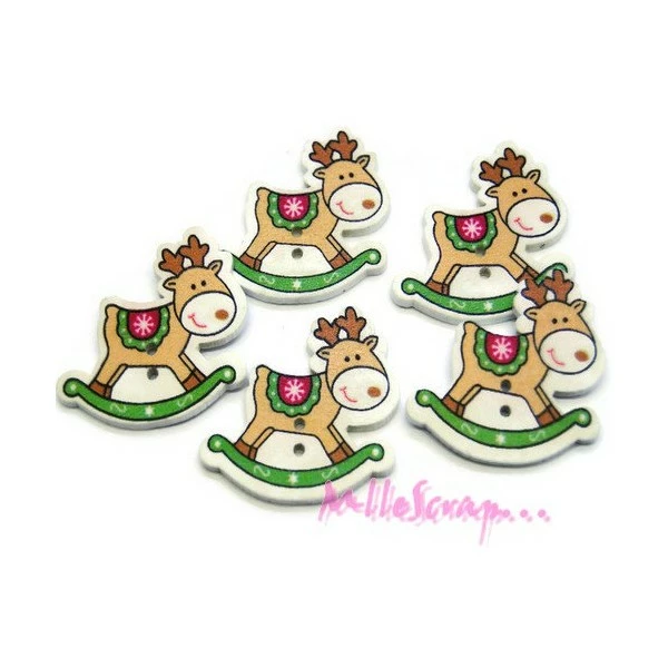 MlleScrap Boutons Bois Cheval à Bascule Noel - 5 Pièces 1 MlleScrap Boutons Bois Cheval à Bascule Noel - 5 Pièces