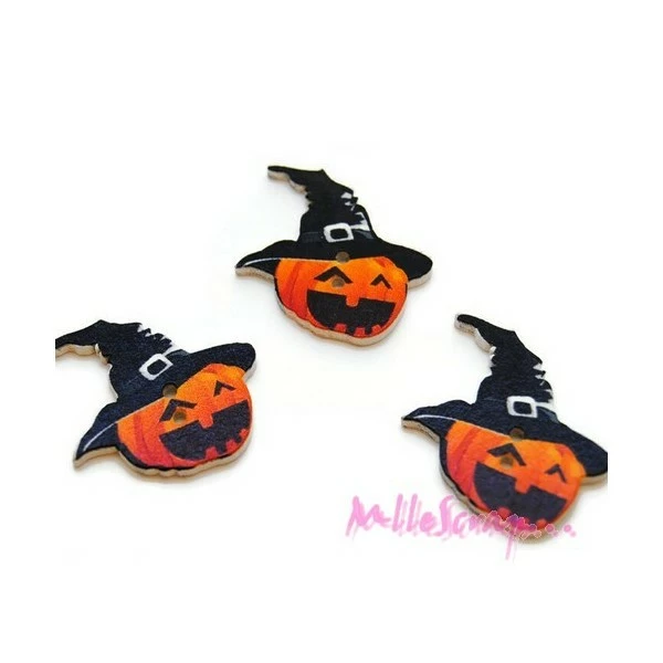 MlleScrap Boutons Bois Citrouilles Halloween Multicolore - 3 Pièces 1 MlleScrap Boutons Bois Citrouilles Halloween Multicolore - 3 Pièces