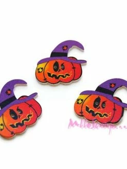 MlleScrap Boutons Bois Citrouilles Halloween Multicolore - 3 Pièces