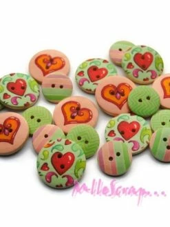 Helz Cuppleditch Boutons Bois - Cœurs -20 Pièces