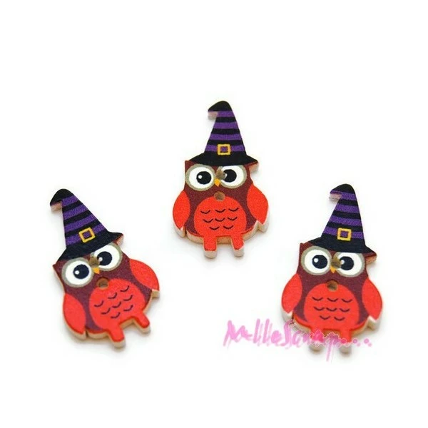 MlleScrap Boutons Bois Hiboux Halloween Multicolore - 3 Pièces 1 MlleScrap Boutons Bois Hiboux Halloween Multicolore - 3 Pièces