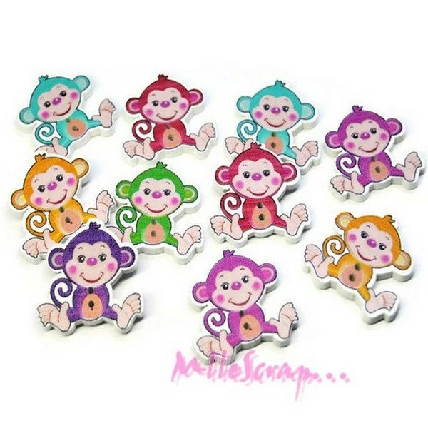 MlleScrap Boutons Bois Petits Singes Multicolore - 10 Pièces 1 MlleScrap Boutons Bois Petits Singes Multicolore - 10 Pièces