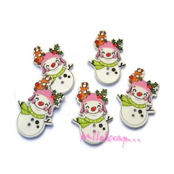 MlleScrap Boutons Bonhommes De Neige Noel Bois Multicolore - 5 Pièces 1 MlleScrap Boutons Bonhommes De Neige Noel Bois Multicolore - 5 Pièces