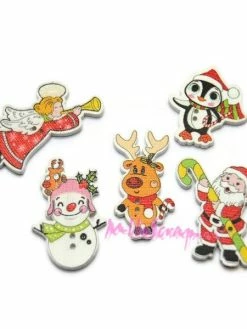 MlleScrap Boutons Noel Bois Multicolore - 5 Pièces