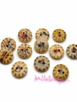 MlleScrap Boutons Pendules Bois Multicolore - 12 Pièces