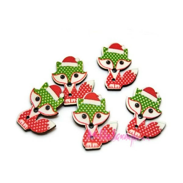 MlleScrap Boutons Renards Noel Bois Multicolore - 5 Pièces 1 MlleScrap Boutons Renards Noel Bois Multicolore - 5 Pièces