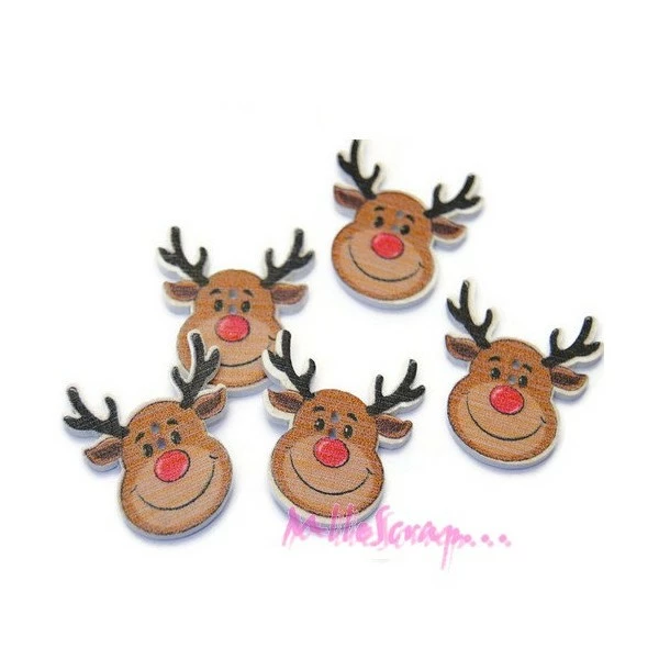 MlleScrap Boutons Rennes De Noel Bois Multicolore - 5 Pièces 1 MlleScrap Boutons Rennes De Noel Bois Multicolore - 5 Pièces