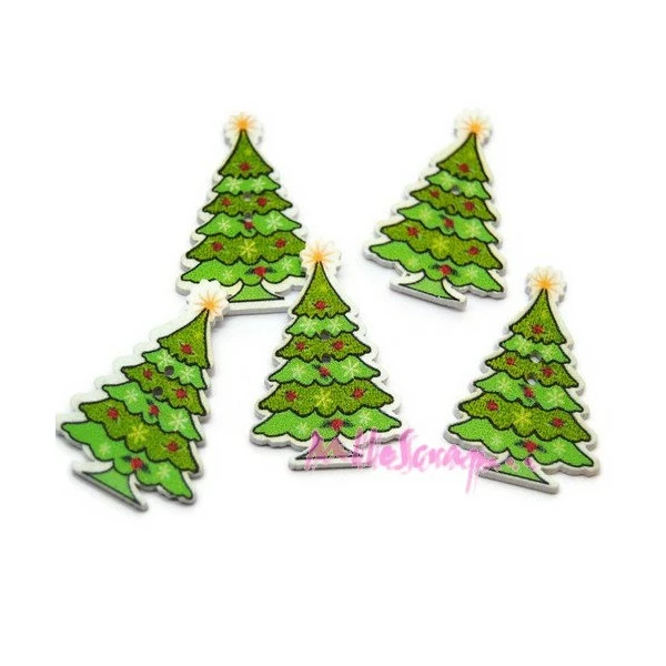 MlleScrap Boutons Sapins Noel Bois Multicolore - 5 Pièces 1 MlleScrap Boutons Sapins Noel Bois Multicolore - 5 Pièces