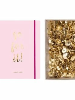 Youdoit Bullet Journal Rose à Spirale 96 Feuilles 16,5 X 21,5 Cm + 150 Punaises Dorées