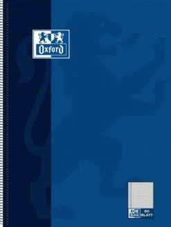 Cahier à Spirales A4+, 5x5+marge, 160 Pages - Bleu Foncé - Oxford