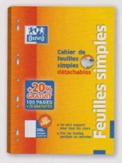 Oxford Cahier De Feuillets Mobiles 21x29.7 - Séyès - 100+20 - Perforés