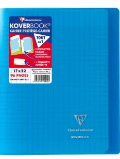 CLAIREFONTAINE Cahier "Koverbook" - Polypro - 17x22 - 96 Pages - Séyès - Bleu Transparent
