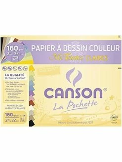 Canson 200002789 Pochette Papier à Dessin Mi-Teintes 12 Feuilles 160g 24 X 32 Cm Couleurs Claires