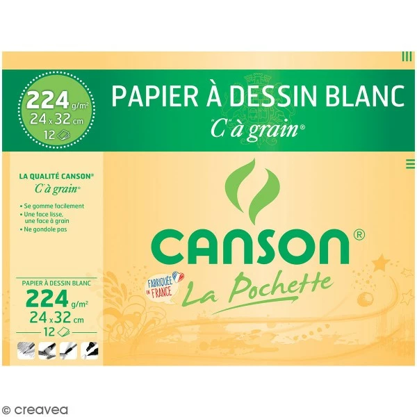 CANSON Papier à Dessin C à Grain 320 X 240 Mm 224 G/m2 1 CANSON Papier à Dessin C à Grain 320 X 240 Mm 224 G/m2
