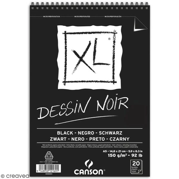 Carnet A5 Canson XL - Dessin Noir - 20 Feuilles 1 Carnet A5 Canson XL - Dessin Noir - 20 Feuilles