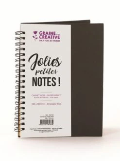 Graine Créative Carnet Noir à Spirales - Papier Kraft - 18 X 13 Cm