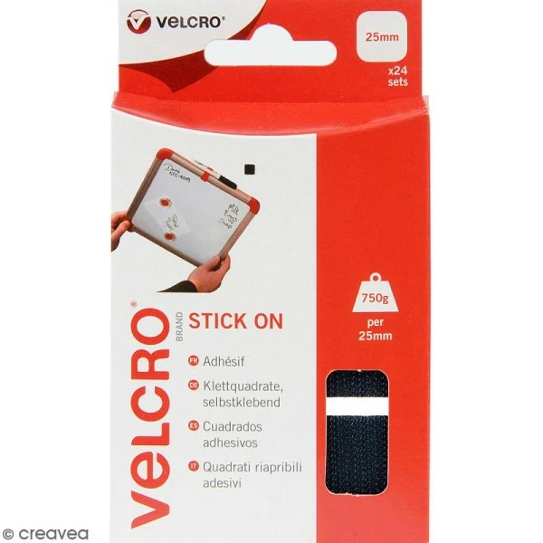 VELCRO® Carrés Velcro Auto Agrippants - A Coller - Noir - 25 Mm - 24 Pcs 1 VELCRO® Carrés Velcro Auto Agrippants - A Coller - Noir - 25 Mm - 24 Pcs