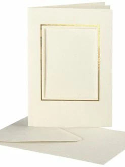 Creativ Company Cartes Cadres Carrés Et Enveloppes Blanches Et Dorées - 10,5 X 15 Cm - 10 Pcs