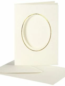 Creativ Company Cartes Cadres Ovales Et Enveloppes Blanches Et Dorée - 10,5 X 15 Cm - 10 Pcs