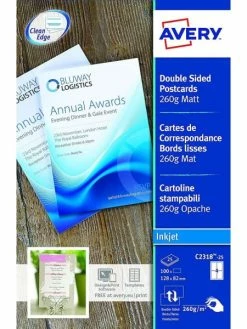 Avery Cartes De Correspondance - 128 X 82 Mm - Blanc Mat