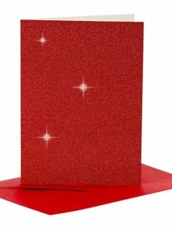 Creativ Company Cartes Doubles Et Enveloppes - Paillettes Rouges - 10,5 X 15 Cm - 8 Pcs