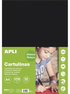 Apli Agipa Carton De Couleur Noir A4 170 G 50 Feuilles - Apli