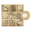 AUCUNE Coffret De 27 Mini Décorations En Bois Noël + Masking Tape Doré à Paillettes 5 M