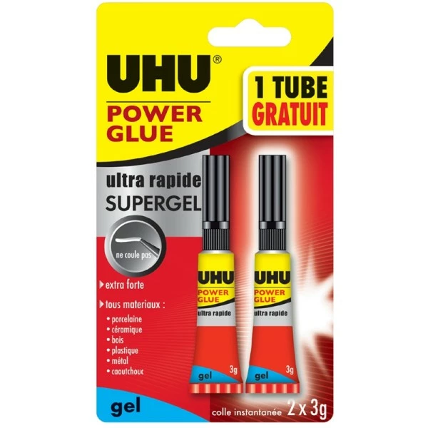 UHU® Colle Instantanée POWER GLUE Ultra Rapide SUPERGEL, 3 G 1 UHU® Colle Instantanée POWER GLUE Ultra Rapide SUPERGEL, 3 G