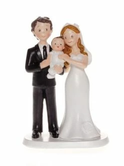 Lealoo® Couple De Mariés Avec Enfant, Haut. 17 Cm, Figurine Traditionnelle Avec Bébé Pièce Montée Mariage