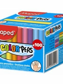 MAPED Craie Pour Tableau COLOR'PEPS, Rond, Assorti, Boite De 100