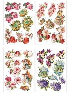 Creativ Company Die Cut 3D - Fleurs Et Oiseaux - 4 Feuilles