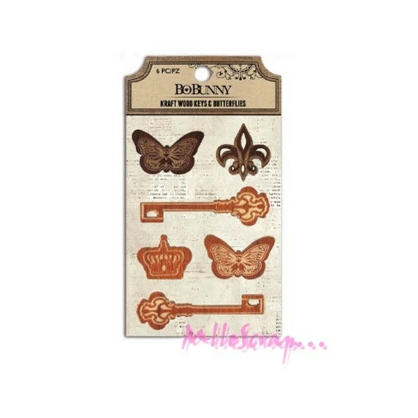 Embellissement Bois - Bo Bunny - 6 Pièces 1 Embellissement Bois - Bo Bunny - 6 Pièces