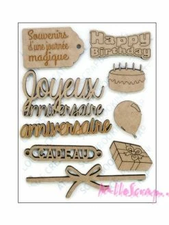 Embellissements Bois - Joyeux Anniversaire - Boanita - 9 Pièces