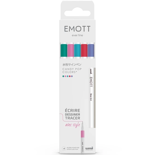 Uni Emott - Feutres D'écriture Et De Dessin Pointe Fine - Couleurs Candy Pop - 5 Pcs 1 Uni Emott - Feutres D'écriture Et De Dessin Pointe Fine - Couleurs Candy Pop - 5 Pcs
