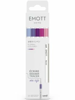 Uni Emott - Feutres D'écriture Et De Dessin Pointe Fine - Couleurs Florales - 5 Pcs
