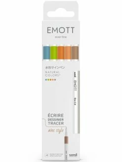Uni Emott - Feutres D'écriture Et De Dessin Pointe Fine - Couleurs Naturelles - 5 Pcs