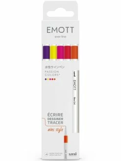 Uni Emott - Feutres D'écriture Et De Dessin Pointe Fine - Couleurs Passion - 5 Pcs