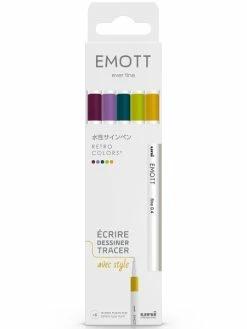 Uni Emott - Feutres D'écriture Et De Dessin Pointe Fine - Couleurs Rétro - 5 Pcs