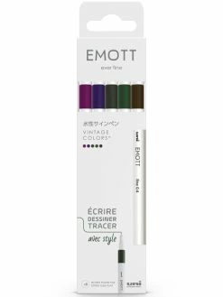 Uni Emott - Feutres D'écriture Et De Dessin Pointe Fine - Couleurs Vintage - 5 Pcs