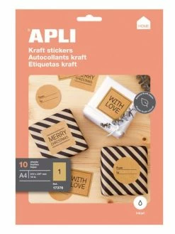 Apli Agipa Etiquette En Papier Kraft - 210 X 297 Mm - Kraft Brun