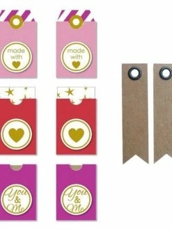 AUCUNE Etiquettes Autocollantes Made With Love Rose-rouge + 20 étiquettes Kraft Fanion